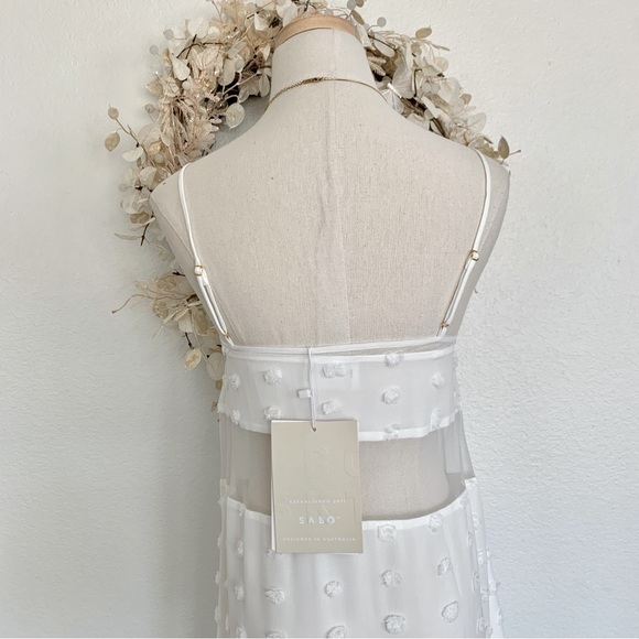 ☀️ [PRICE FIRM] SABO Miliano Illusion Mesh Panel Dot Textured Maxi Dress White - Picture 8 of 15